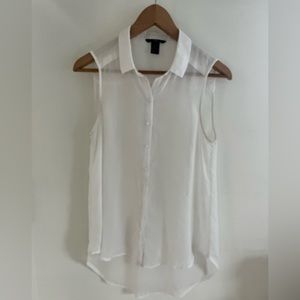H & M White Sheer Button Down Collared Shirt - Size: 6